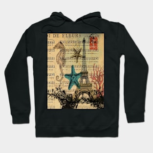 music notes ocean seashells vintage eiffel tower Hoodie